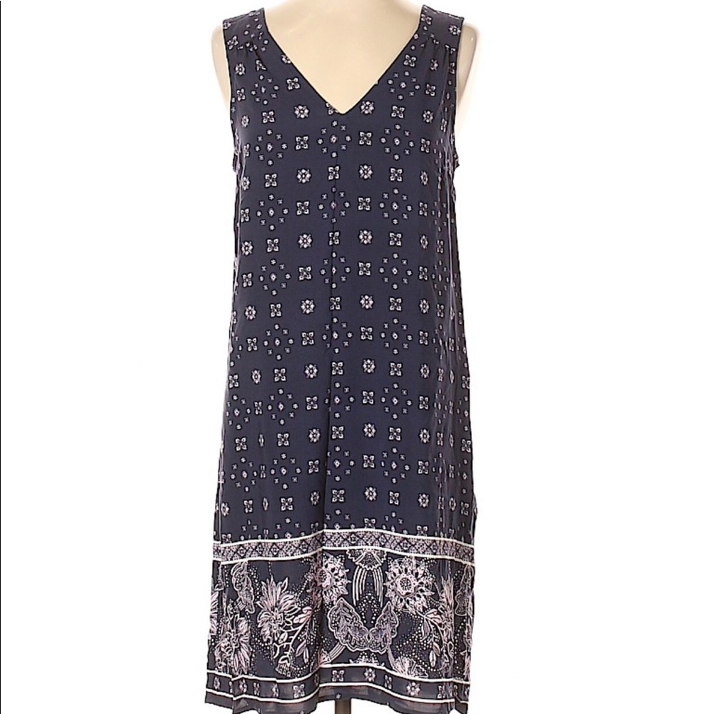 Gap Sleeveless Vee Neck Navy & White Print Dress